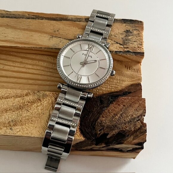 Fossil Stainless Steel Watch Round Face Rhinestone Accents Adjustable Band - Picture 2 of 6